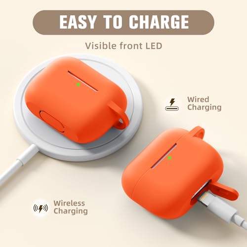 Hamile Compatible with AirPods Pro Case Protective Silicone Airpod Case Shockproof Cover Skin for Airpod Pro 2019 Charging Case, with Keychain, Orange - color: Orange