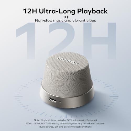 MOMAX Magnetic Portable Wireless Speaker, Enhanced Bass & Clear Sound | IPX6 Waterproof with Aluminum Alloy Design & 12H Playtime for Travel, Shower, Kitchen & More - color: Titanium