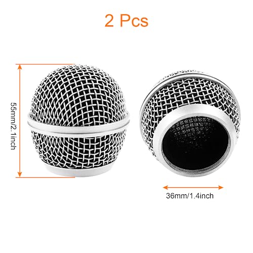 2 PCS Microphone Ball Head Mesh Grill, Silver | Microphone Head Replace, Compatible with SM58, SM58LC, SV100, RK143G, Wireless Vocal Mic Head Cover - color: Silver
