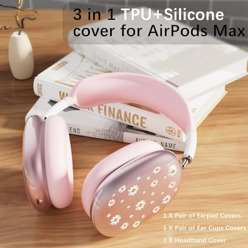 Silicone Case Cover for AirPods Max Headphones, Clear Cute Daisy Soft TPU Ear Cups Cover/Ear Pad Case Cover/Headband Cover for AirPods Max (2024/2020), Pink - color: Daisy_B/Pink