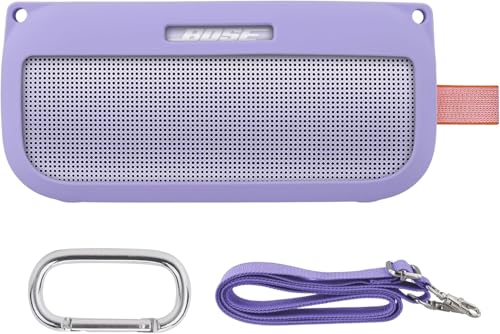co2CREA Soft Silicone Case for Bose SoundLink Flex Bluetooth Speaker,Purple | Adjustable Shoulder Strap, Crossbody Carrying, Aluminum Carabiner, Lightweight - color: Purple Case