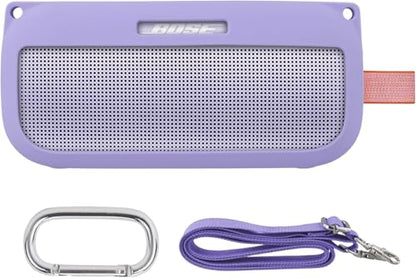 co2CREA Soft Silicone Case for Bose SoundLink Flex Bluetooth Speaker,Purple | Adjustable Shoulder Strap, Crossbody Carrying, Aluminum Carabiner, Lightweight - color: Purple Case