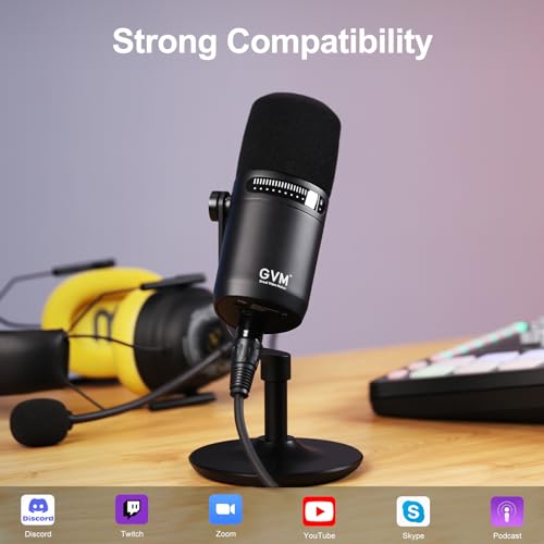 GVM Dynamic Microphone, XLR/USB Podcast Microphone with Mute Button, Monitoring Volume Control, Headphone Jack, Cardioid Gaming Mic, Vocal Mic for PC, MAC, Recording, Studio and Singing