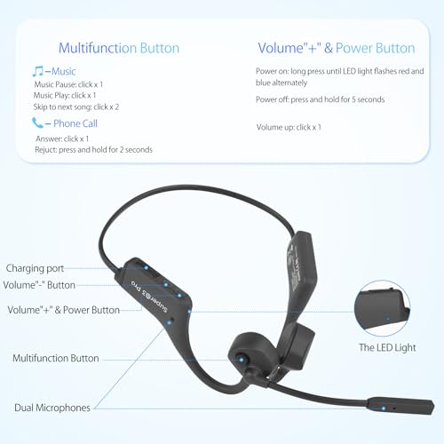 Bluetooth Headphones with Mic Open Ear Headphones Bluetooth 5.2 Headset with Dual CVC8.0 and ENC Noise-canceling Microphones Bone Conduction Headphones Computer Earphones, 8Hrs Battery - color: Black Q3pro