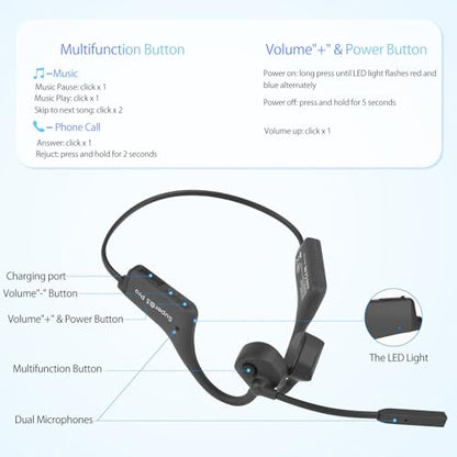 Bluetooth Headphones with Mic Open Ear Headphones Bluetooth 5.2 Headset with Dual CVC8.0 and ENC Noise-canceling Microphones Bone Conduction Headphones Computer Earphones, 8Hrs Battery - color: Black Q3pro
