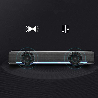 USB Wired Stereo Soundbar Music Player Bass Surround Sound Box 3.5mm Input for PC Cellphones Tablets Desktop Laptop(Black)