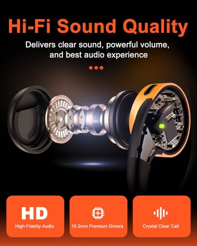 Jzones Open Ear Headphones Wireless Bluetooth 5.3, Open Ear Earbuds with Dual 16.2mm Dynamic Drivers 60 Hours Playtime Waterproof Sport Earbuds for Android iPhone TV,Black - color: Black