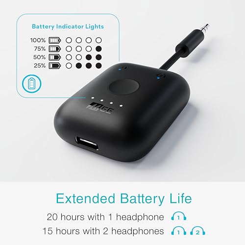 MEE audio Connect Air in-Flight Bluetooth Wireless Audio Transmitter with 2-Pack Airplane Adapter, for up to 2 AirPods/Other Headphones; Works with All 3.5mm AUX Jacks, Black - color: Black