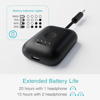 MEE Audio Connect Air in-Flight Bluetooth Wireless Audio Transmitter Adapter for up to 2 AirPods/Other Headphones; Works with All 3.5mm Aux Jacks on Airplanes, Gym Equipment, TVs, & Gaming Consoles - color: Black, style: Connect Air