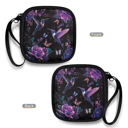 Universal Portable Earphone Carrying Bag Pouch with Handle Zipper for Earbud Headset Charger USB Cable MP3 Key(Hummingbird Flower) - color: Hummingbird Flower Butterfly