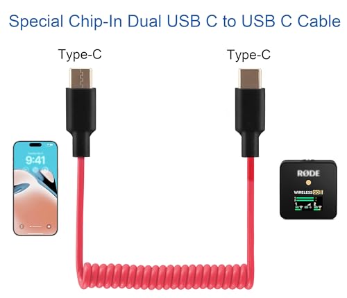 Audio Adapter Cable SC16 SC22 USB C to USB C for Rode Wireless GO II, ME, Pro Coiled Aux Cord Compatible with iPhone 16 15, McBook, PC, Laptop, Samsung Phones - 500mm