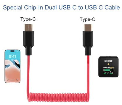 Audio Adapter Cable SC16 SC22 USB C to USB C for Rode Wireless GO II, ME, Pro Coiled Aux Cord Compatible with iPhone 16 15, McBook, PC, Laptop, Samsung Phones - 500mm