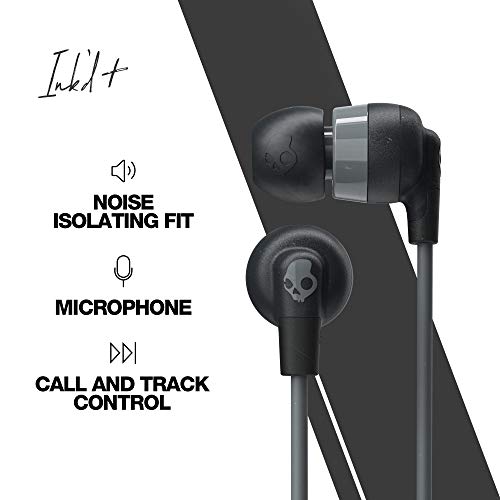 Skullcandy Ink’d+ Wired Earbuds with 3.5mm AUX Plug - Black | Noise Isolating Fit, Wired Connection, In-Line Microphone Call and Track Control, Ear Gel Sizes for Custom Fit, Travel Ready - color: Black