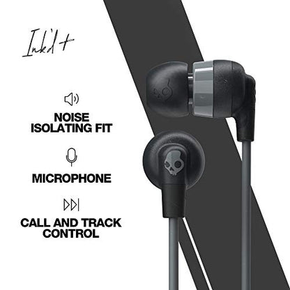 Skullcandy Ink’d+ Wired Earbuds with 3.5mm AUX Plug - Black | Noise Isolating Fit, Wired Connection, In-Line Microphone Call and Track Control, Ear Gel Sizes for Custom Fit, Travel Ready - color: Black