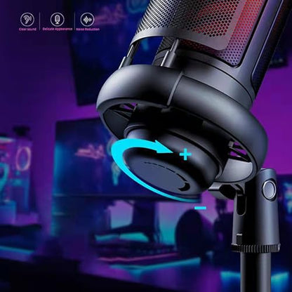 USB Microphone for PC Gaming Color Lighting Mic Mute Button Condenser with Knob Solid Base - color: Pinker