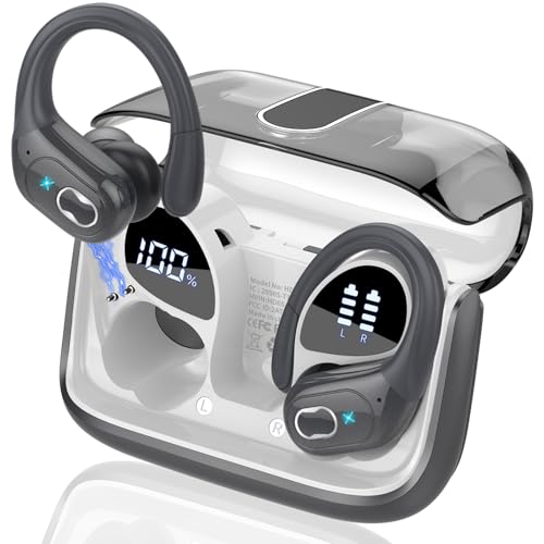 Aptkdoe Wireless Earbuds 75H Bluetooth 5.4 Sport Headphones with Earhooks | IPX7 Waterproof In-ear Buds Feature ENC Noise Cancelling Mic. Stereo Sound Device for Gym Running Workout, Iron Gray - color: Iron Gray