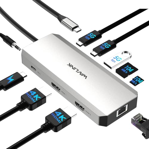 WAVLINK Laptop Docking Station, WAVLINK Docking Station Dual HDMI | Dual 4K@60Hz, 100W PD in,3×USB-A 5Gb, Gigabit Ethernet,SD/TF, Compatible with Dell/HP/Lenovo, Windows Only