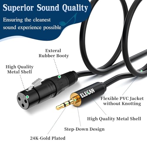 3.5mm (1/8 Inch) TRS Aux Male to XLR Female Cable 6 Ft, Balanced Professional Shielded Stereo Microphone Cable Cord, Gold Plated for DSLR Camera Mixer Headphones with 3.5 to 6.35mm Adapter+Ties - size: 6FT, style: 3.5mm to XLR Female