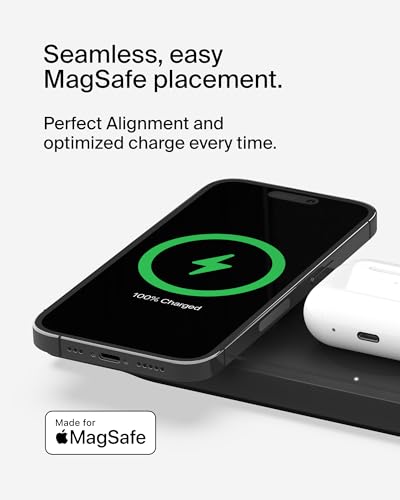 Belkin MagSafe 3 in 1 Wireless Charging Pad, Fast Charging Station | Apple Watch, iPhone 17/16/15/14 Series, AirPods compatible, multi-device MagSafe charging station, Magnetic - color: Black, style: New