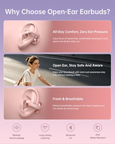 Open Ear Earbuds,Clip On Earbuds with Crystal Clear Sound | Bluetooth 6.0 Wireless Headphones for Women,50H Playtime, Clip Headphones Comfortable Fit for Small Ears,Rose Gold - color: Rose Gold