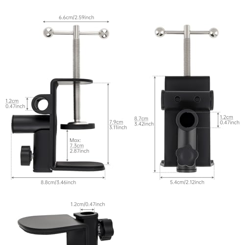 Table Mount Clamp, Metal Mic Desk Clamp Holder, 3-in-1 Desk C-Clamp for Microphone Boom Arm Stand Holder, 0.47 inch/1.2cm Hole, Fits up to 2.76 inch/7cm Desktop Thickness