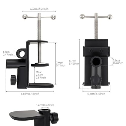 Table Mount Clamp, Metal Mic Desk Clamp Holder, 3-in-1 Desk C-Clamp for Microphone Boom Arm Stand Holder, 0.47 inch/1.2cm Hole, Fits up to 2.76 inch/7cm Desktop Thickness