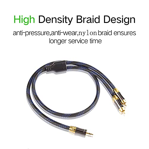 Dual Shielded (OD 8.0mm) 3.5mm AUX to 2 RCA Audio Adapter Cable (10FT) - size: 10 Feet