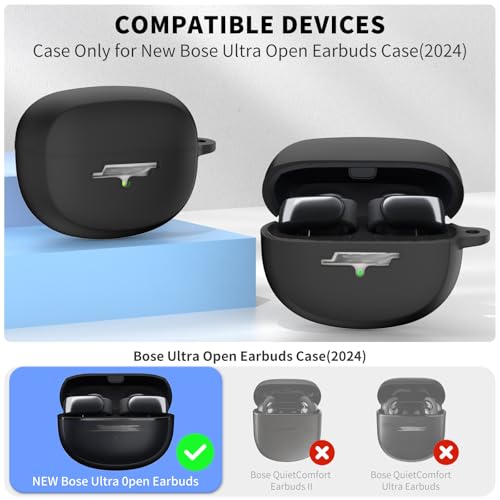 for New Bose Ultra Open Earbuds Case(2024), Black | Silicone Shockproof Protective Cover for Bose Open Ear Wireless Earbuds Accessories with Carabiner - color: black
