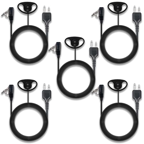 Walkie Talkie Earpiece with Mic PTT 2 Pin D Shape Headset Ear Piece, 5 Pack | Radio Headset with Mic PTT Compatible with Midland GXT1000VP4 LXT600VP3 GXT1050VP4 GXT1000XB 2 Way Radio