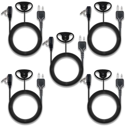 Walkie Talkie Earpiece with Mic PTT 2 Pin D Shape Headset Ear Piece, 5 Pack | Radio Headset with Mic PTT Compatible with Midland GXT1000VP4 LXT600VP3 GXT1050VP4 GXT1000XB 2 Way Radio