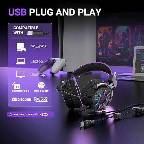 FIFINE Wired USB Gaming Headset with Open Back Design, Breathable Mesh Fabric, 7.1 Surround Sound, Vibrant RGB, in-line Control Box, Over-Ear Headphone with Mic for PC, PS5/PS4, Laptop, Mac - H19BP