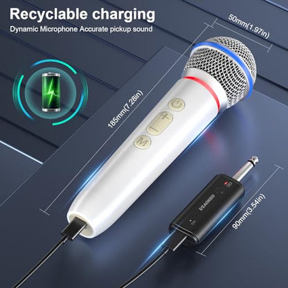 Wireless Microphone with Rechargeable Receiver,UHF Dynamic Handheld Karaoke Mic,100ft Range, for Amplifier Speaker, Mixer,Singing, Party,Speech