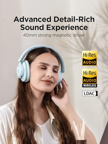 1MORE Wireless Bluetooth Noise-canceling Headphones - HQ31 SonoFlow SE Over-Ear Headphones with Hi-Res Audio, 90H Playtime, Clear Calls, Preset EQ Via App, Comfort for Home Office Travel(Blue) - color: Blue