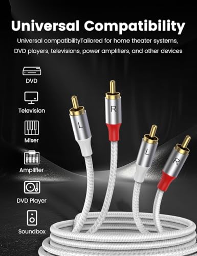 MOSWAG 2RCA Male to 2RCA Male Stereo Auxiliary Audio Cable Subwoofer Cable - color: White, size: 3.28 ft