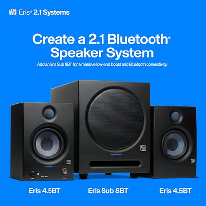 PreSonus Eris 4.5BT Bluetooth Studio Monitors, Pair — 4.5" Inch Powered Bookshelf Speakers, Stereo, Desktop Computer, Near Field Music Production, Audio Mixing Recording | 4.5 Inch Powered Bookshelf Speakers, Stereo, Desktop Computer, Near Field Music Pro