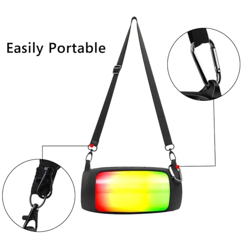 Geekria Silicone Carrying Case Compatible with JBL Pulse 4 Speaker, RGB Light Visible Protective Cover with Shoulder Strap & Carabiner, Shockproof Anti-Slip Outdoor Travel Sleeve (Black) - color: Black