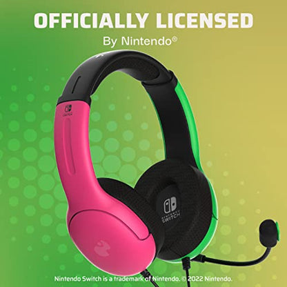PDP AIRLITE Wired Headset, Officially Licensed Nintendo Switch/Lite/OLED, Lightweight Durable Headphones, 3.5mm audio jack, Noise-canceling Flip-to-Mute Mic, Splatoon 2 Pink/Green