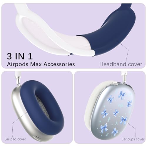 Silicone Case Cover for AirPods Max Headphones, Clear Blue Bow Soft TPU Ear Cups Cover/Ear Pad Case Cover/Headband Cover for AirPods Max (2024/2020), Blue - color: Blue Bow_A/Blue