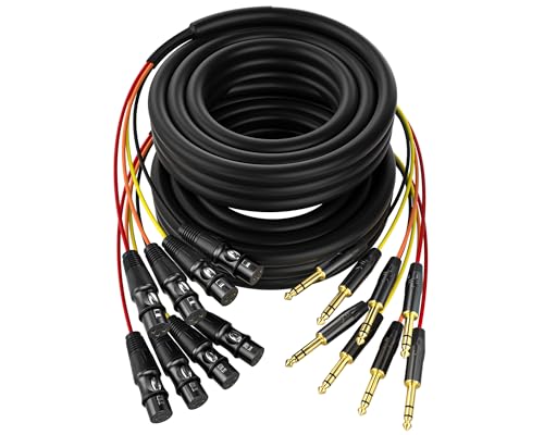4 Channel 1/4" TRS to XLR Snake Cables 15ft 2 Pack - 6.35mm Jack Stereo Audio Balanced Line to XLR Female Cables - size: 4-Channel 15 Feet, style: Trs to Xlr Female