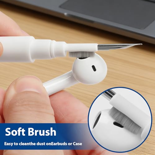 Multi-Function Cleaning Pen Kit for AirPods 1, 2, 3 & Pro, Earbud Cleaning Tool with Soft Brush & Flocking Sponge for Bluetooth Headphones Case -White