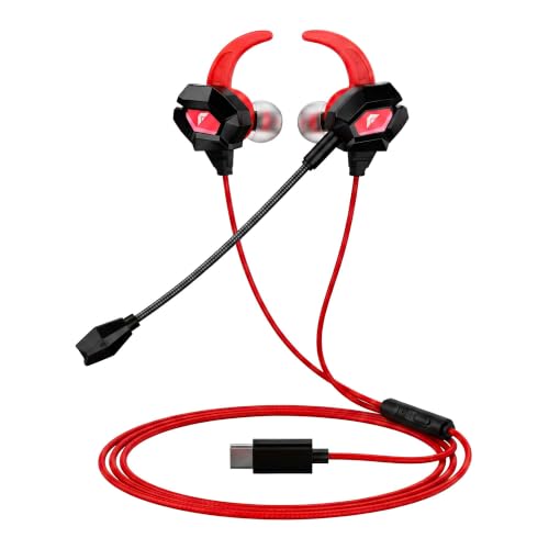 FASTER GH-1C USB-C Wired Gaming Earphones with Detachable Mic, 4.2 ft Cable | 10 mm Driver In-Ear Gaming Headset, detachable microphone. For use with PC, Laptop, PS5, Xbox, Android, iPhone