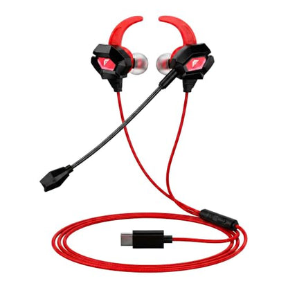 FASTER GH-1C USB-C Wired Gaming Earphones with Detachable Mic, 4.2 ft Cable | 10 mm Driver In-Ear Gaming Headset, detachable microphone. For use with PC, Laptop, PS5, Xbox, Android, iPhone