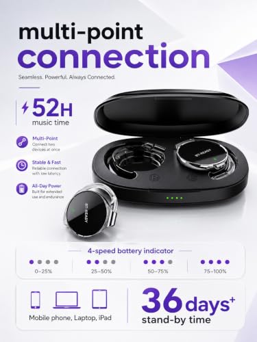 Ear Clip Bluetooth Headphones, Open Ear Headphones with 4 Microphones | 27mm driver |18H per charge | 52H with case | Dual-device pairing | 4-level case LEDs | Mute On/Off - color: Black&silver&Black