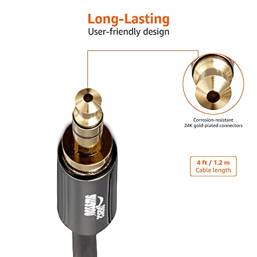 Amazon Basics 2-Pack 3.5mm Stereo Audio Cable for Car Stereo, Speaker or Subwoofer with Gold-Plated Plugs, Smartphone Compatible, 4 Foot, Black - size: 4 ft (2 Pack)