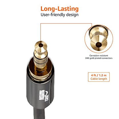 Amazon Basics 2-Pack 3.5mm Stereo Audio Cable for Car Stereo, Speaker or Subwoofer with Gold-Plated Plugs, Smartphone Compatible, 4 Foot, Black - size: 4 ft (2 Pack)