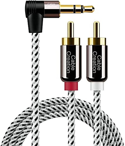 CableCreation 3.5mm to RCA Cable 10FT, Angle 3.5mm to 2RCA Audio Y Splitter | HiFi Sound, RCA to Aux Stereo Splitter for Smartphones, MP3, Tablets, Speakers, Echo Dot, Home Theater, HDTV, 3M - color: Black&White, size: 10FT