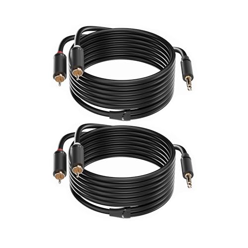 3.5mm Aux to RCA Cable 16FT, 2Pack, 1/8 Aux Male to Dual RCA Male Stereo Y Splitter Cord, 24K Gold-Plated, Compatible with Television, PC, Smartphone, Dot, Tablet and Speaker - size: 16 FT, style: Black, 2 Pack