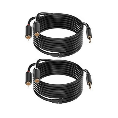 3.5mm Aux to RCA Cable 16FT, 2Pack, 1/8 Aux Male to Dual RCA Male Stereo Y Splitter Cord, 24K Gold-Plated, Compatible with Television, PC, Smartphone, Dot, Tablet and Speaker - size: 16 FT, style: Black, 2 Pack
