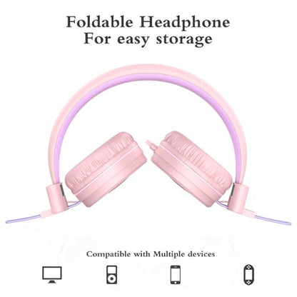 ELECDER i37 Kids Headphones for School Child Girls Boys Teens, Peach/Purple | Foldable Adjustable Lightweight, 3.5mm Audio Jack On Ear Headphones for Smartphones Chromebook Computer PC Tablets Travel - color: Peach/Purple