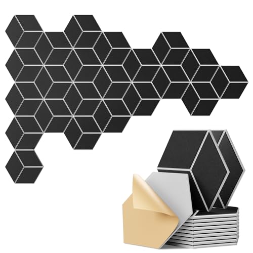 22-Pack Self-Adhesive Acoustic Panels, 12" x 10" x 0.4" – High-Density, Flame-Resistant Soundproof Foam. Absorbs Noise and Eliminates Echoes. Enhance Your Space with Hexagonal 3D Design(BlackFace) - color: WhiteBase + BlackFace, size: Y-Cut Hexagon 22 Pac